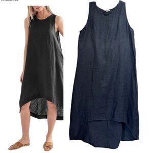 Francesca Bettini Linen Flowy HiLow Crew Sleeveless Midi Dress Minimalist Top XL